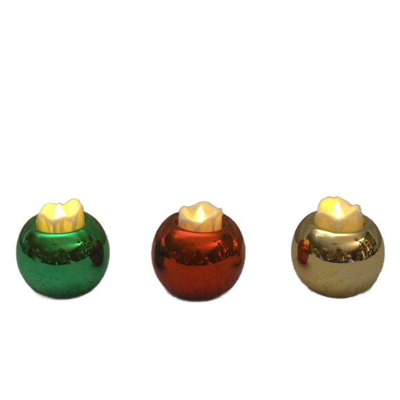 Metallic Ball Candleholders Vintage Set of 3 and Flameless Candless - Picture 1 of 4